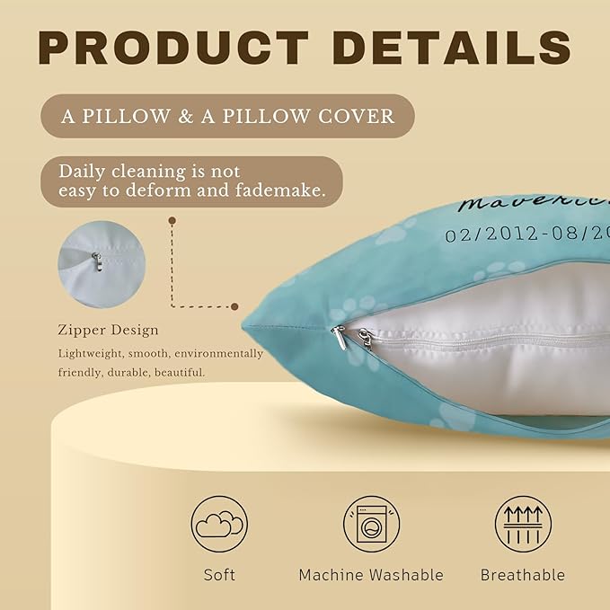 Personalized Pet Memorial Throw Pillow with Photo, Custom Pet Memorial Gifts for Dogs Cats, Loss of Dog Sympathy Gift Dog Bereavement Remembrance Picture Pillow