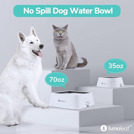 LumoLeaf No Spill Water Bowl for Dogs with Filter, 70oz/2L, Slow Feeder for Messy Drinkers, Drip-Free & Splash-Proof Design (White 70 fl oz)