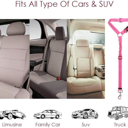 Lukovee Dog Car Seat Belt, 2 Pack Headrest Restraint Seatbelt, Adjustable Pet Safety Leads with Reflective Elastic Bungee for Dog Harness Collar Travel Daily Use (Fluorescent Pink,Headrest)