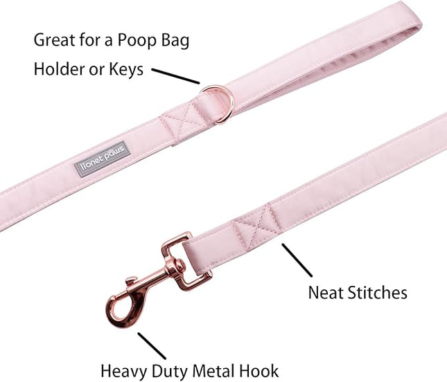 Lionet Paws Dog Leash - Silk Pink Leash for Small Medium Large Dogs Matching Collar for Girl and Boy