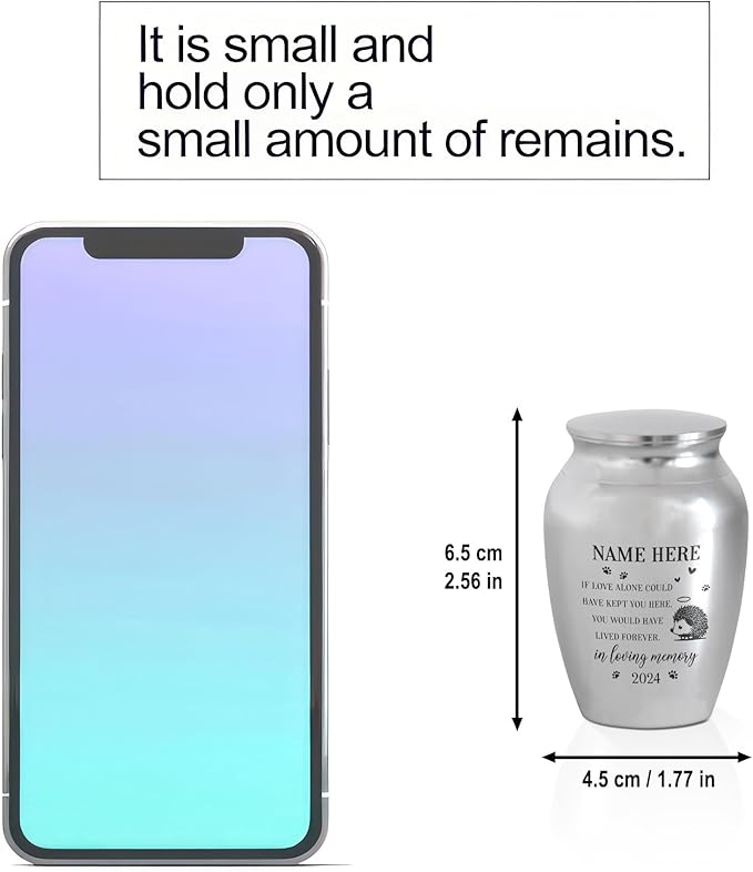 Artsy Woodsy Personalized Hedgehog Pet Memorial Cremation Mini Urn, Decorative Keepsake Small Urns for Ashes 2.56 inch, Remembrance Gifts for Pet Lovers in Loving Memory (02, 2.56x1.77)