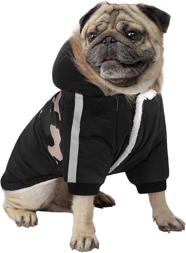 Queenmore Warm Dog Winter Coat, Cold Weather Waterproof Dog Snow Jacket, Reflective Dogs Hoodie with Long Sleeves for Small Medium and Large Dogs
