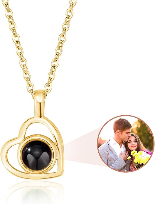 Easycosy Personalized Picture Necklace Projection Necklace with Photo Inside - Custom Photo Heart Pendant Necklace - Photo Gifts Valentines Birthday Love Memorial Gifts for Girlfriend Wife Women