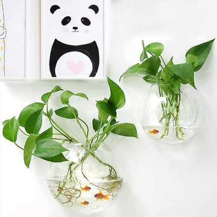 GREENWISH 2Pack 5.9'' Wall Mounted Clear Acrylic Round Fish Tank Flower Pot Vase Decoration Wall Hanging Mount Fish Bowl Fish Bubble Aquarium Decorative Plant Pot Hanging Hydroponic Pot
