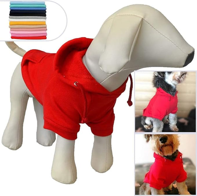 Lovelonglong Blank Basic Hoodie Sweatshirt for Dogs 100% Cotton Fits Small Medium Dachshund Large Dog Red D-L