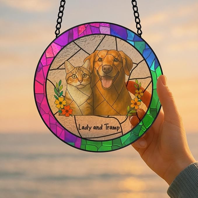 Custom Dog Portrait Stained Glass Light Catcher, Pet Memorial Stained Glass Photo Light Catcher, Staineds Glass Dog Memorial, Loss of Dogs Sympathy Gift Personalized, Pet Loss Gift /5