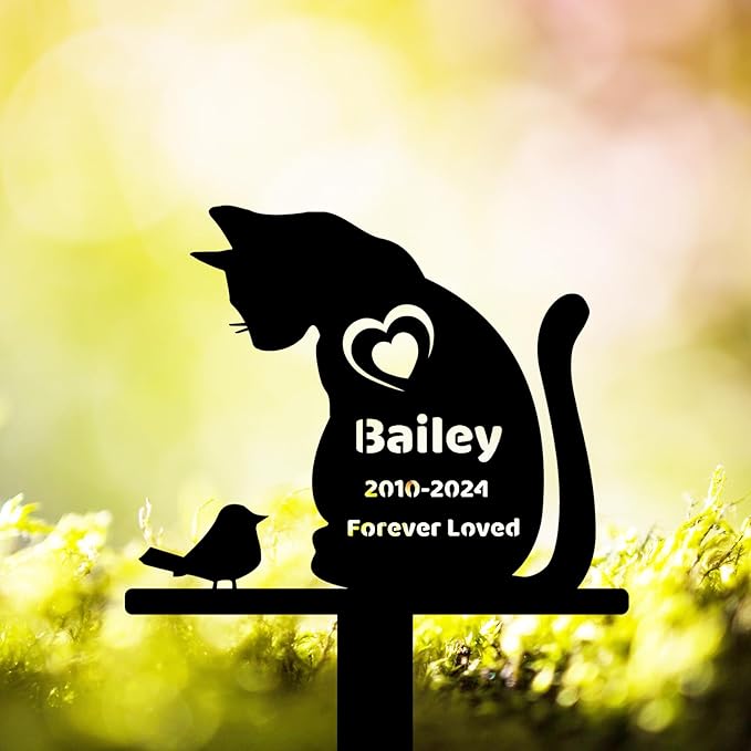 Custom Cat Grave Marker Metal Memorial Plaque for Outdoors, Personalized Bird Cat Memorial Garden Stake, Cat Loss Stake Pet Memorial Gift, Cat Memorial Garden Decor Sympathy Grave Stake