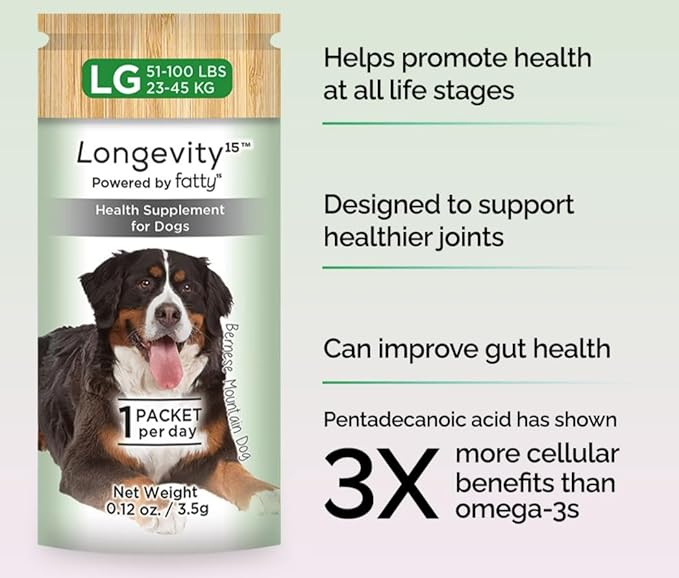 Longevity15 – C15:0 – Fatty Acid Health Supplement for Dogs – Healthy Pet Supplies – for Extra Large Dogs, 1 Pack