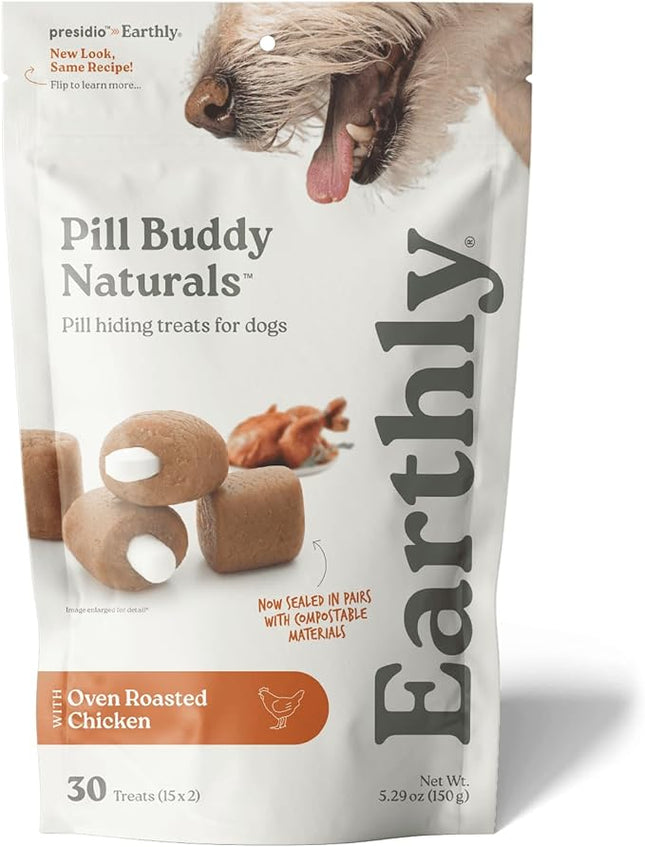 Earthly Pill Buddy Naturals - Chicken Recipe Pill Hiding Treats for Dogs - Make A Perfect Pill Concealing Pocket Or Pouch - 30 Servings