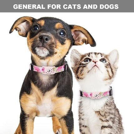 Cat Collar, Compatible with AirTag, Polyester Pet Kitten Puppy Collar for Small Dogs, Pink Rose, XS: 8''-12'' Neck