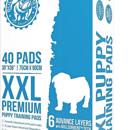 Bulldogology Premium XXL Puppy Pads with Adhesive Tabs - Dog Pads Extra Large (30x36) - Leak Proof Dog Pee Pads Extra Large - Ultra Absorbing Extra Large Puppy Pads (40-Count, White)
