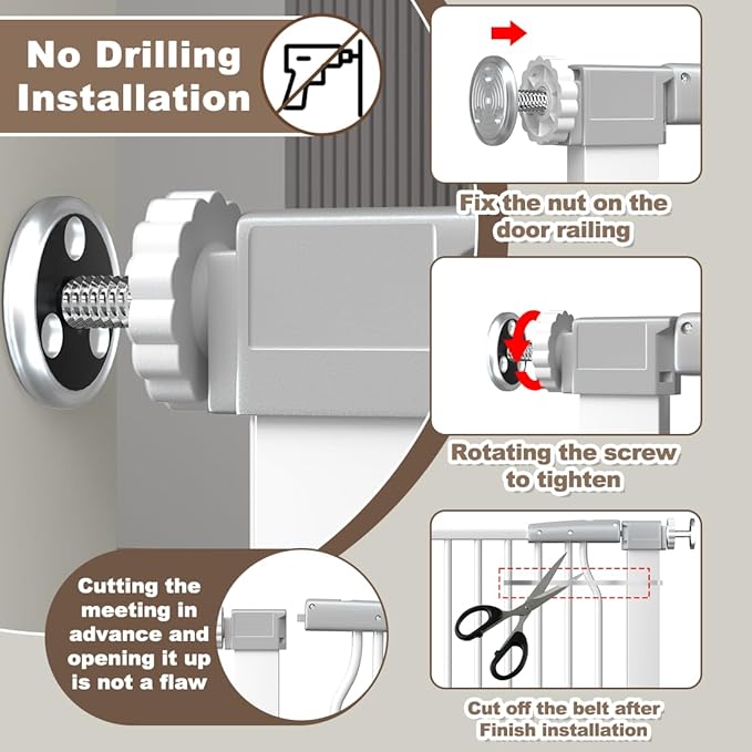 41-Inch Extra Tall Metal Baby Gate for Doorway, 32.6-40.5 Inch Pet Safe Gate with Expansion Kit, No Drilling Cat Fence Indoor, No Climb Child Door, White