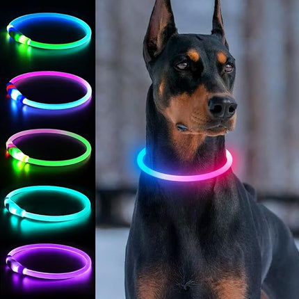 Light Up Dog Collars, USB Rechargeable Dlitk LED Dog Collar 1 Count, TPU Cuttable Size Glow Collar for Dogs, Dog Collar Light, Please Do Not Use Fast Charging (Blue+Pink)
