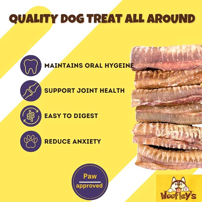 Woofley's Beef Trachea - (6 Inch 100 Pack) - Trachea Treats for Dogs - Natural Source of Glucosamine and Chondrotin for Joint Health - 100% Natural Beef Windpipe for Dogs