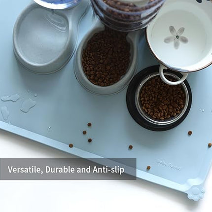 Hoki Found X-Large Silicone Pet Food Mats - Non Slip Dog Cat Bowl Placemat - Waterproof Dog Cat Food Mats for Carpet - Frost