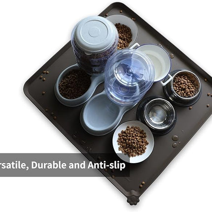 Hoki Found XX-Large Silicone Pet Food Mats Tray - Non Slip Pet Dog Cat Bowl Mats Placemat - Dog Pet Cat Feeding Mat - Waterproof Dog Cat Food Mats -Pet Water Mats for Carpet - Coffee