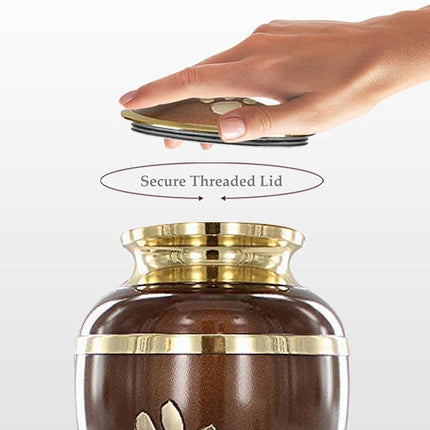 Trupoint Memorials Large Pet Urn for Dogs and Cats Ashes, Paws Print Brown Cremation Urns for Pets up to 122 lbs