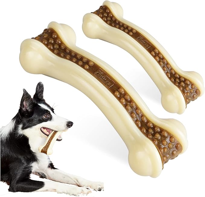 Dog Chew Toys for Aggressive Chewers Large Breed,2 Pack Beef Flavor Indestructible Dog Teething Chew Toys Bones for Large/Medium/Small Puppies,Pet Toy with Nylon