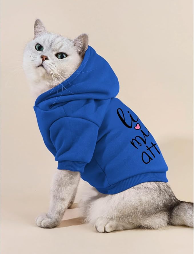 Cat Hoodies for Cats Puppy Pet Clothes Cat Apparel Little Miss Attitude Print Dog Hoodie for Small Medium Dogs Outfits for Kittens(Royal Blue,2XL)