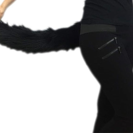 Long Faux Fur Animal Luxury Tail, Cosplay, Anime Lover, Costume Dress Up Pet Play Furry Super Soft Accessory (20", Black)