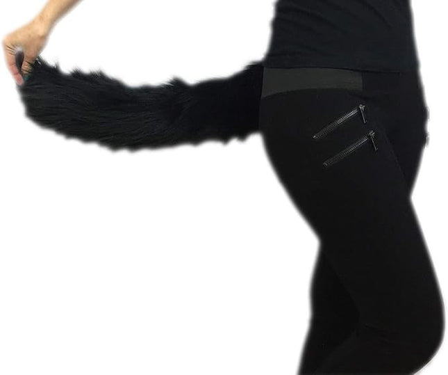 Long Faux Fur Animal Luxury Tail, Cosplay, Anime Lover, Costume Dress Up Pet Play Furry Super Soft Accessory (20", Black)