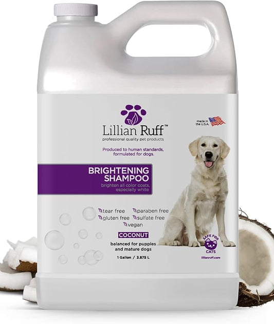 Lillian Ruff PRO Formula Ultra Brightening Dog Shampoo - Professional Whitening & Long-Lasting Odor Eliminator, Remove Stains & Discoloration, Dry Skin & Itch Relief with Aloe & Provitamin B5 (Gallon)