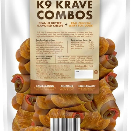 Pur Luv K9 Kraves Rawhide Free Bone Dog Treats, Peanut Butter and Chicken Flavor, Made with Peanut Butter and Chicken, Easily Digestible, Long Lasting, and High Protein Dog Treat, 20 Count (Pack of 2)