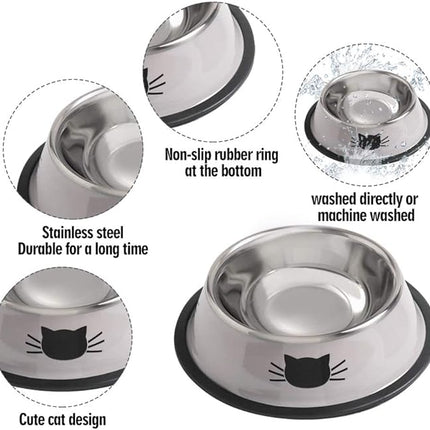 Cat Bowls for Food and Water,2PCS Rapsrk Non-Slip Stainless Steel Small Food Bowls 8 Oz Pet Bowl with Removable Rubber Base Dog Bowl,Stackable Cat Puppy Dishes Bowls with Cute Cats Painted