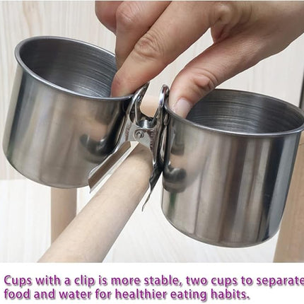 Texsens Bird Feeding Cups - Parrot Food Dish Stainless Steel Parrot Feeders Water Cage Bowls with Clamp Holder for Parakeet African Greys Conure Cockatiels Budgies Chinchilla Small Animal