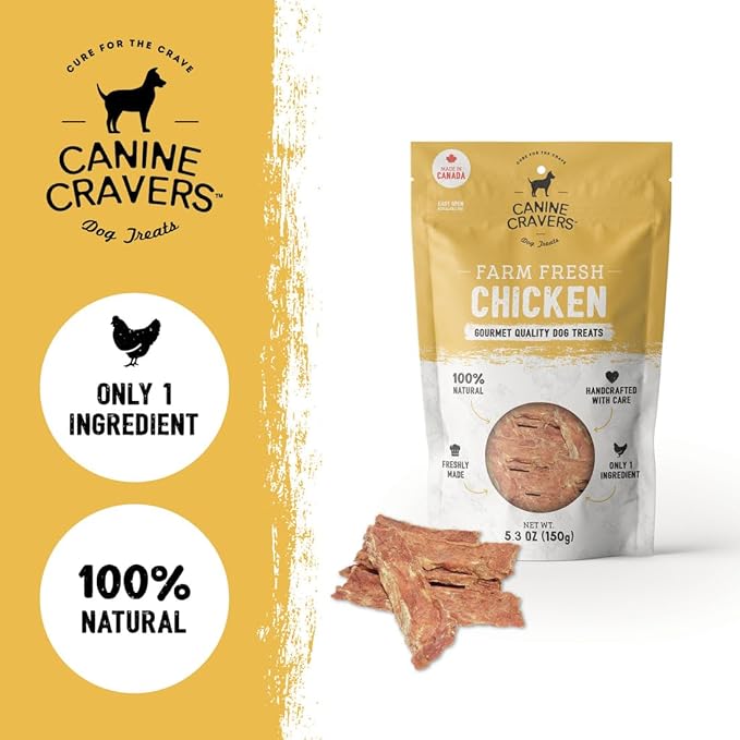 Canine Cravers Single Ingredient Dog Treats – Farm Fresh Chicken - Human Grade Air Dried Hypoallergenic Pet Food – Grain, Gluten, and Soy Free – 100% All Natural – 5.3 oz