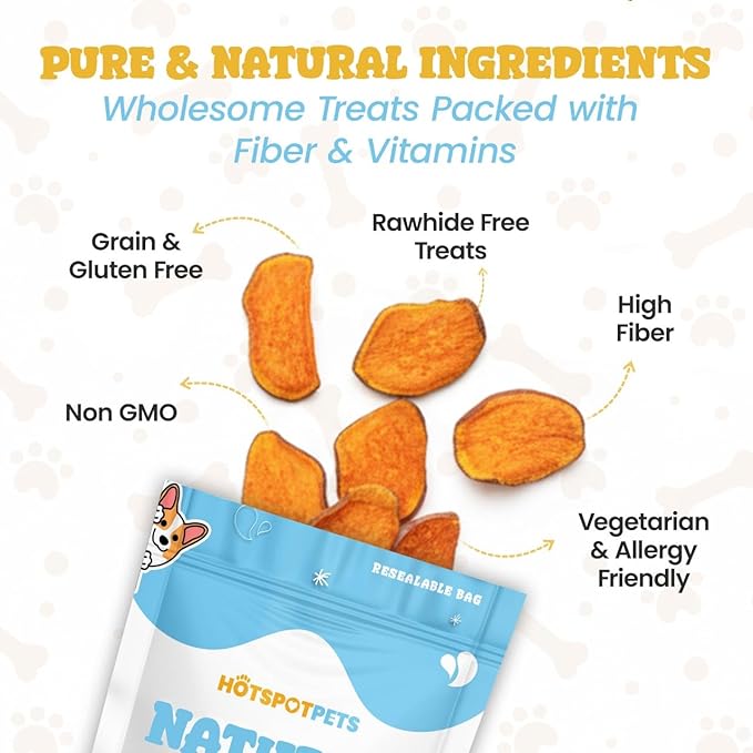 Sweet Potato Dog Treats (32 OZ) - Dehydrated All Natural, Rawhide Free, Grain-Free & High in Fiber- Ideal for Small to Large Dogs - Perfect Dog Chew for Training, or Treat