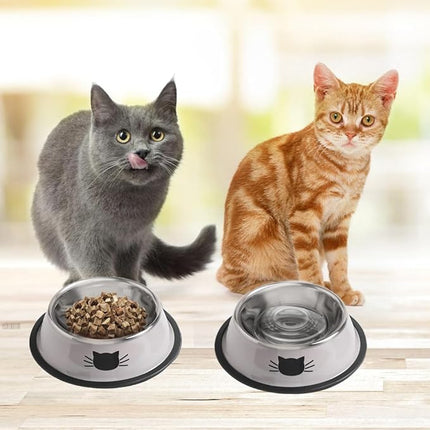 Cat Bowls for Food and Water,4PCS Rapsrk Non-Slip Stainless Steel Small Food Bowls 8 Oz Pet Bowl with Removable Rubber Base Dog Bowl,Stackable Cat Puppy Dishes Bowls with Cute Cats Painted