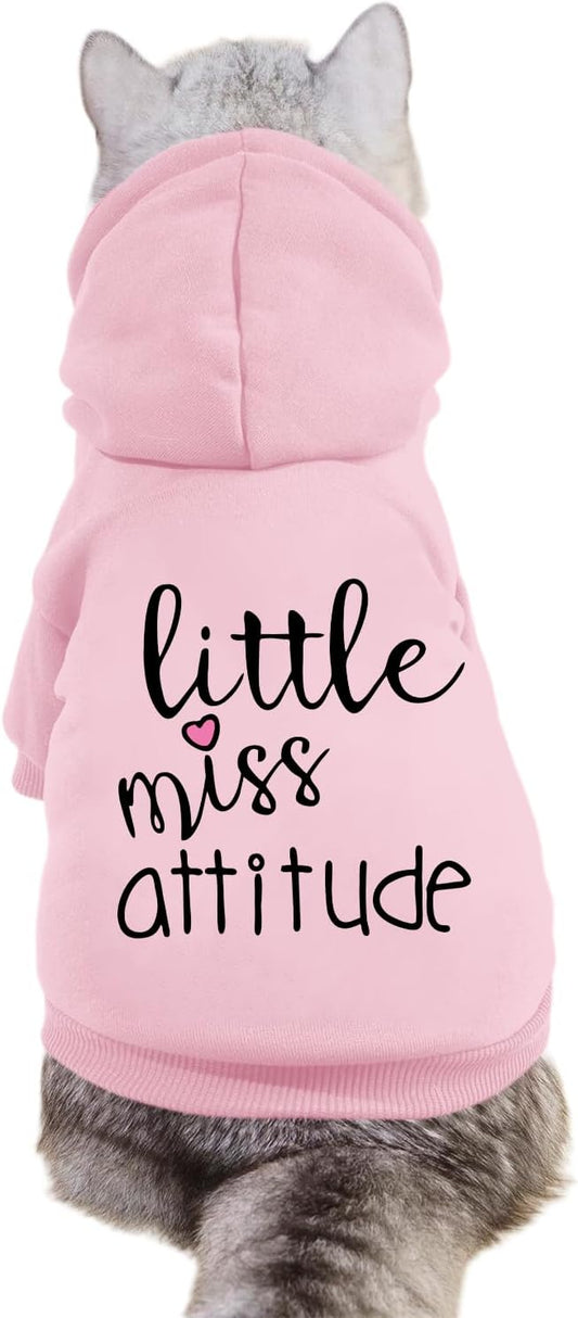 Cat Hoodies for Cats Puppy Pet Clothes Cat Apparel Little Miss Attitude Print Dog Hoodie for Small Medium Dogs Outfits for Kittens(Pink,S)