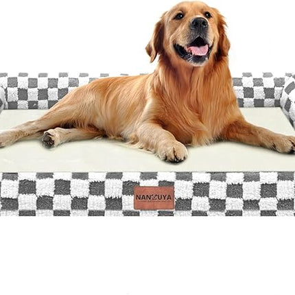 Large Dog Bed Orthopedic Washable: Beds Bolster XL Bed Big XLarge Dogs Egg Crate Foam Couch Sofa Waterproof with Removable Cover - Dark Grey Grid
