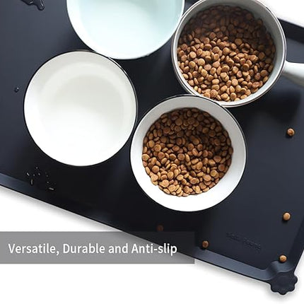 Hoki Found L Silicone Non Slip Pet Dog Cat Bowl Mats - Placemat, Waterproof Food Mats for Carpet - Black