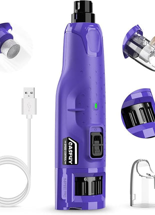 Casfuy Dog Nail Grinder Quiet - (45db) 6-Speed Pet Nail Grinder with 2 LED Lights for Large Medium Small Puppy Dogs/Cats, Professional 3 Ports Rechargeable Electric Dog Nail Trimmer with Dust Cap