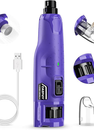 Casfuy Dog Nail Grinder Quiet - (45db) 6-Speed Pet Nail Grinder with 2 LED Lights for Large Medium Small Puppy Dogs/Cats, Professional 3 Ports Rechargeable Electric Dog Nail Trimmer with Dust Cap