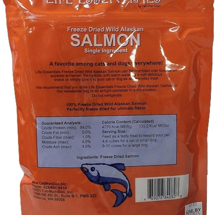 LIFE ESSENTIALS BY CAT-MAN-DOO All Natural Freeze Dried Wild Alaskan Salmon Treats for Cats & Dogs - Single Ingredient No Grain Snack with No Additives or Preservatives, 5 Ounce Bag