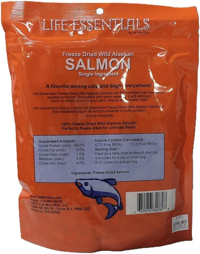 LIFE ESSENTIALS BY CAT-MAN-DOO All Natural Freeze Dried Wild Alaskan Salmon Treats for Cats & Dogs - Single Ingredient No Grain Snack with No Additives or Preservatives, 5 Ounce Bag