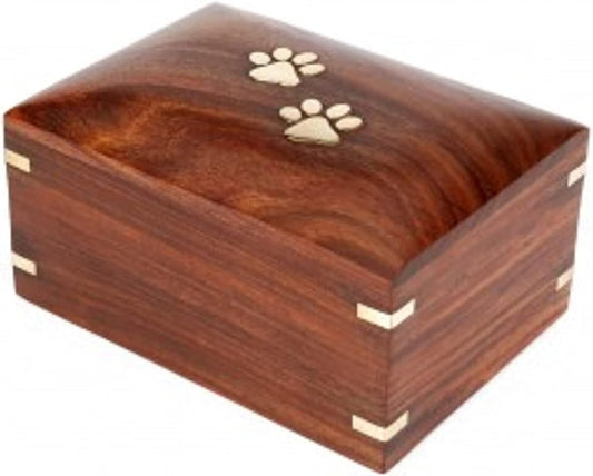 SWH Rosewood Paw Print Pet Cremation Urn for Dog Cat Ashes | Wooden Urn Box with Bottom Opening System for Small Pet Ashes - 30.00 lbs