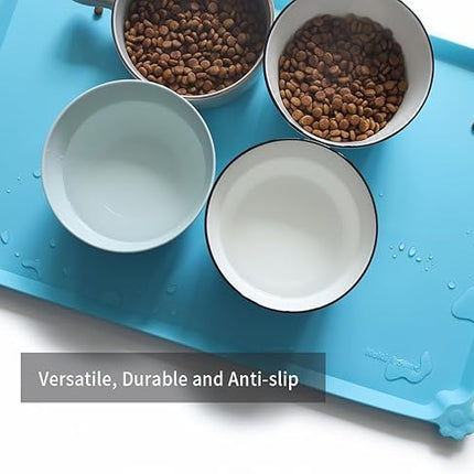 Hoki Found L Silicone Pet Food Mats - Non Slip Dog Cat Bowl Placemats - Waterproof Dog Cat Food Mats for Carpet - Arctic