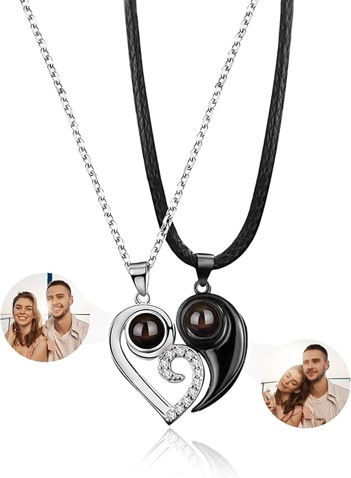 Easycosy Personalized Picture Necklace Projection Necklace with Photo Inside - Custom Photo Heart Pendant Necklace - Photo Gifts Valentines Birthday Love Memorial Gifts for Girlfriend Wife Women