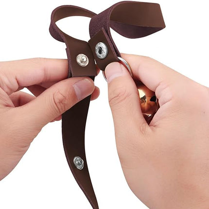 Leather Dog Doorbells for Door Knob/Potty Training/Go Outside, Length Adjustment Copper Dog Bell, Housetraining Hanging Bell, Dark Brown Leather Golden Bells