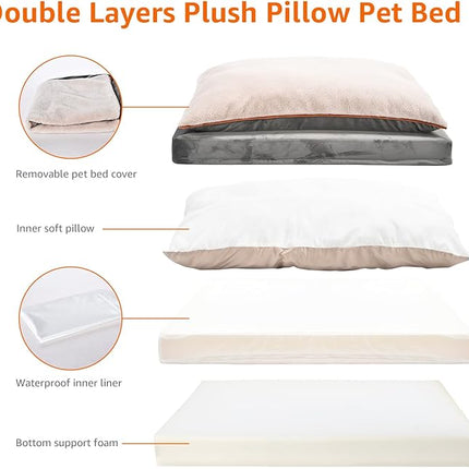 Amazon Basics Dog Bed with Cooling Gel Memory Foam, Pressure-Relief Support for Dogs up to 120lbs, Non-Slip Bottom, Machine Washable Cover, Giant Sized (48" x 36"), Grey