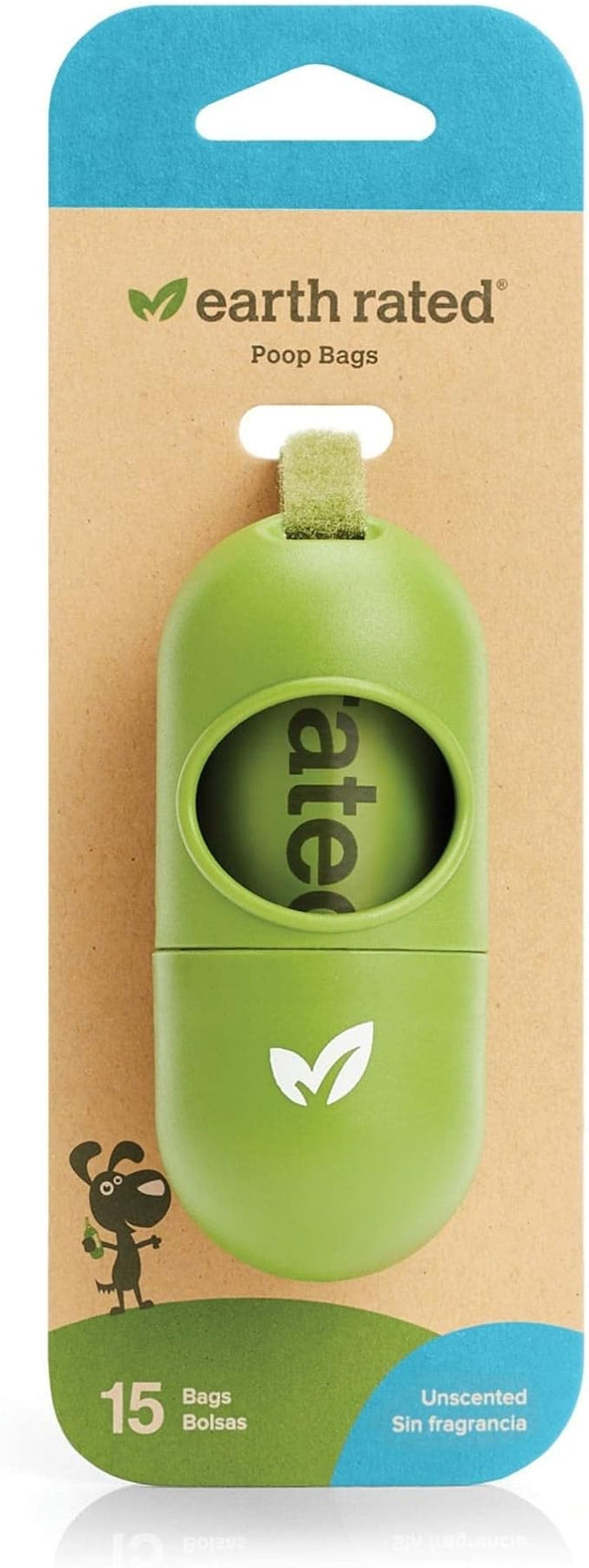 Earth Rated Dog Poop Bags Dispenser, Dog Poop Bag Holder Includes 1 Roll of 15 Unscented Eco-friendly Poop Bags (ERT00037)