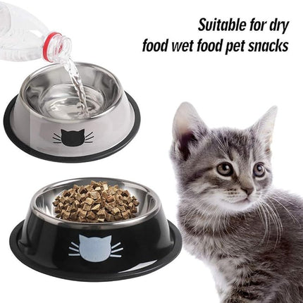 Cat Bowls for Food and Water,2PCS Rapsrk Non-Slip Stainless Steel Small Food Bowls 8 Oz Pet Bowl with Removable Rubber Base Dog Bowl,Stackable Cat Puppy Dishes Bowls with Cute Cats Painted