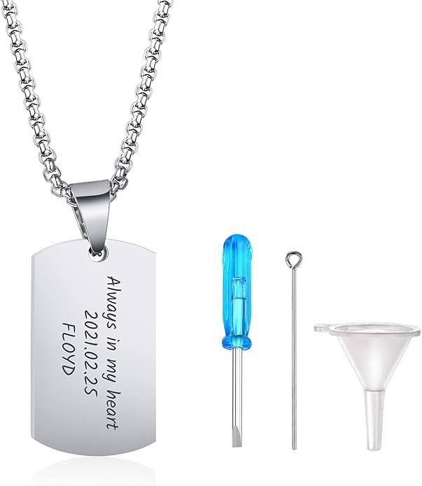 VNOX Personalized Customizable Photo Text Cremation Urn Necklace for Ashes Holder Dog Tag Pendant Family Pet Memorial Keepsake Jewelry for Men Women