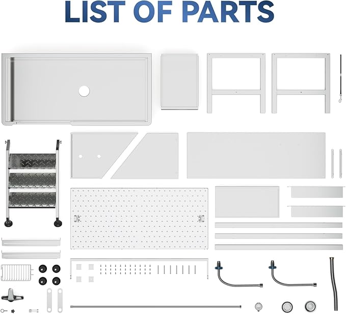 46" Dog Washing Station for Home,Stainless Steel Professional Dog Bathing Station Height Adjustable D og Grooming Tub Ramp, Drawer, Floor Grate & Fauct (L Stair)