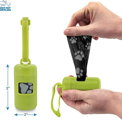 Best Pet Supplies Dog Poop Bag Holder Leash Attachment with 30 Bags, Reusable Dispenser for Travel, Walking, Park, and Outdoor Use, Durable with Clip-On - Lime Green, Pack of 2