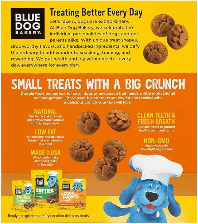 Blue Dog Bakery Natural Dog Treats, Doggie Paws, Peanut Butter, 16.2oz (6 Count)